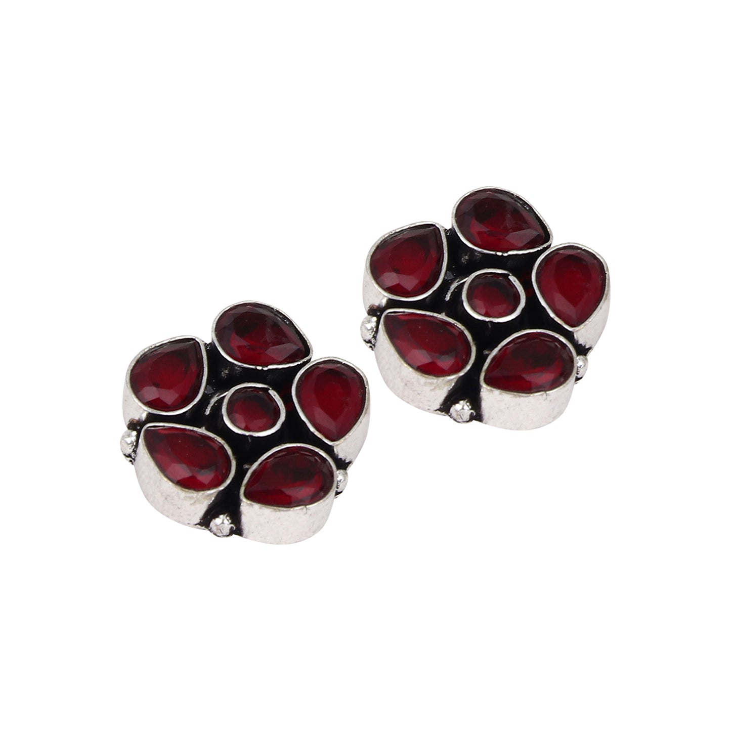 Silver Oxidised finish Studs with stone details