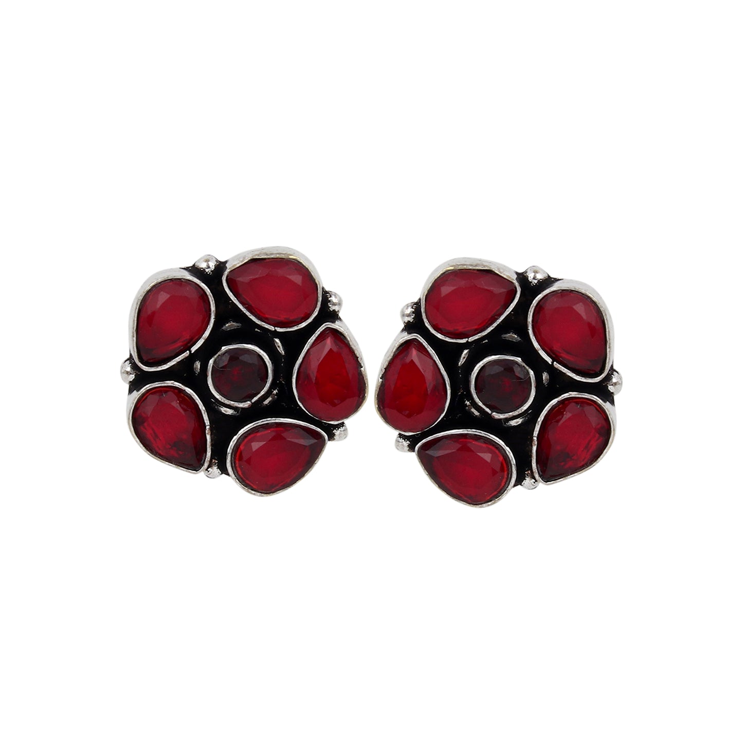 Silver Oxidised finish Studs with stone details