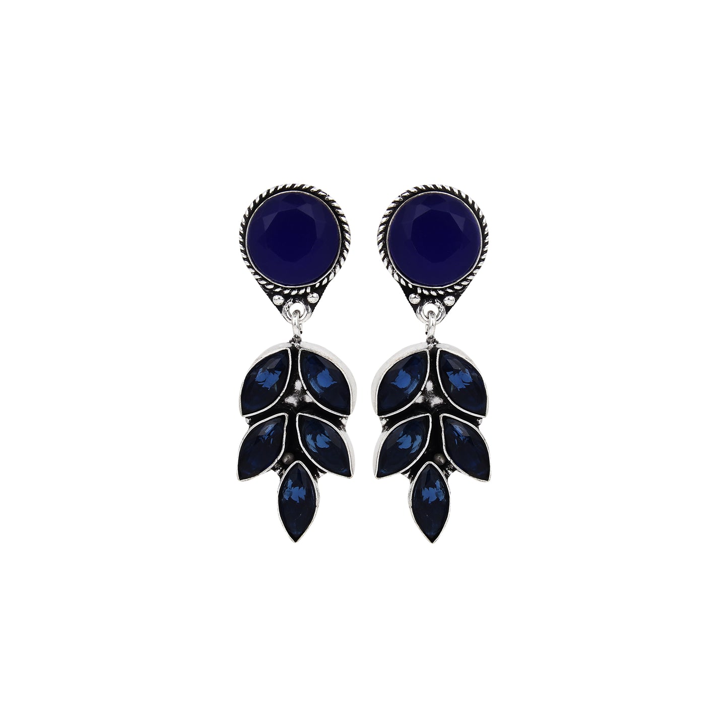 Silver Oxydised finish stone work drop earring