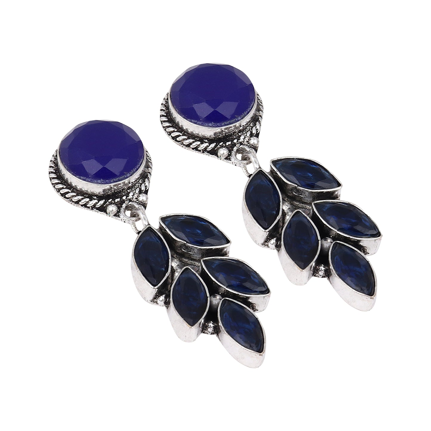 Silver Oxydised finish stone work drop earring