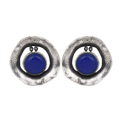 Silver Oxidised finish Stud with Blue stone