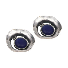 Silver Oxidised finish Stud with Blue stone