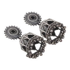 Silver Oxidised finish temple design Jhumka