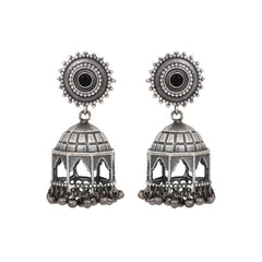 Silver Oxidised finish temple design Jhumka