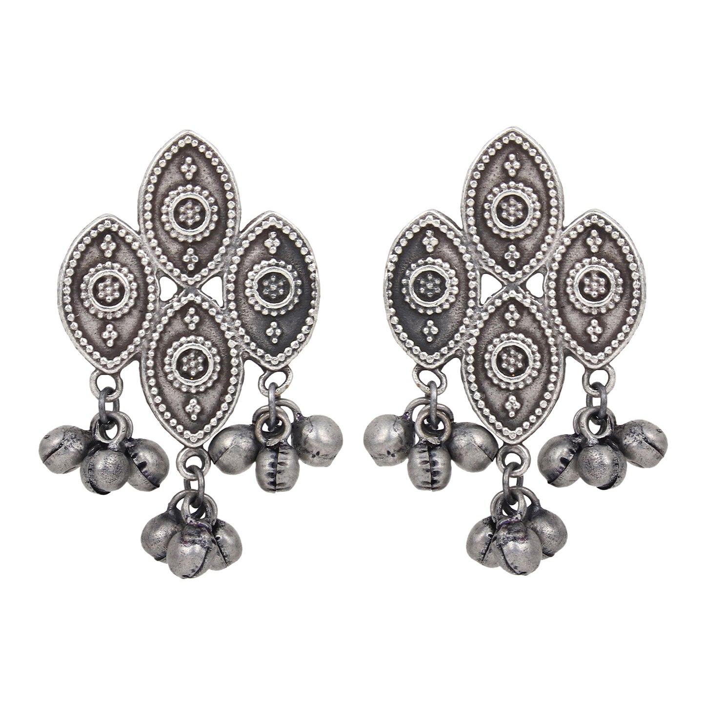Silver Oxydised finish drop earring