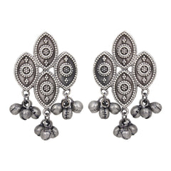 Silver Oxydised finish drop earring