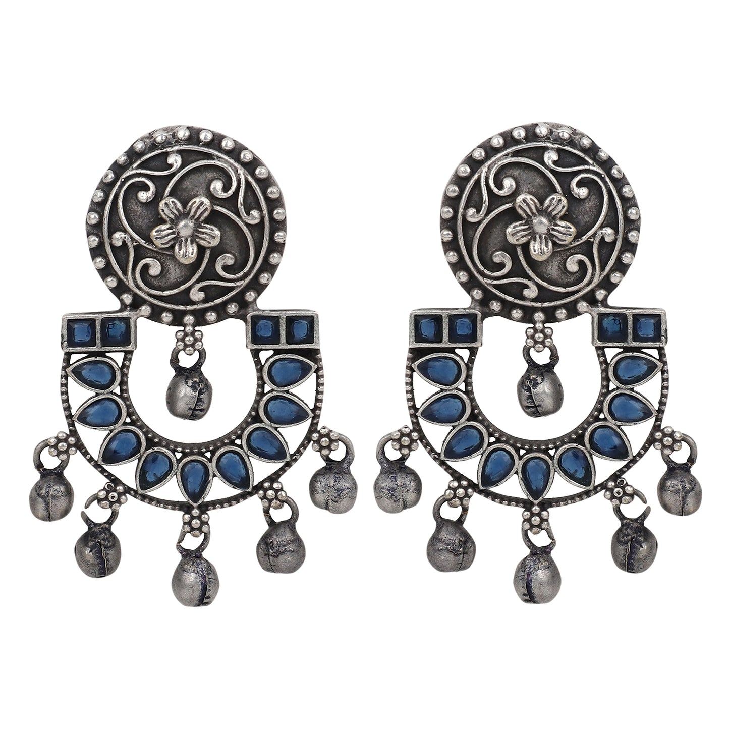Silver Oxydised finish drop earring