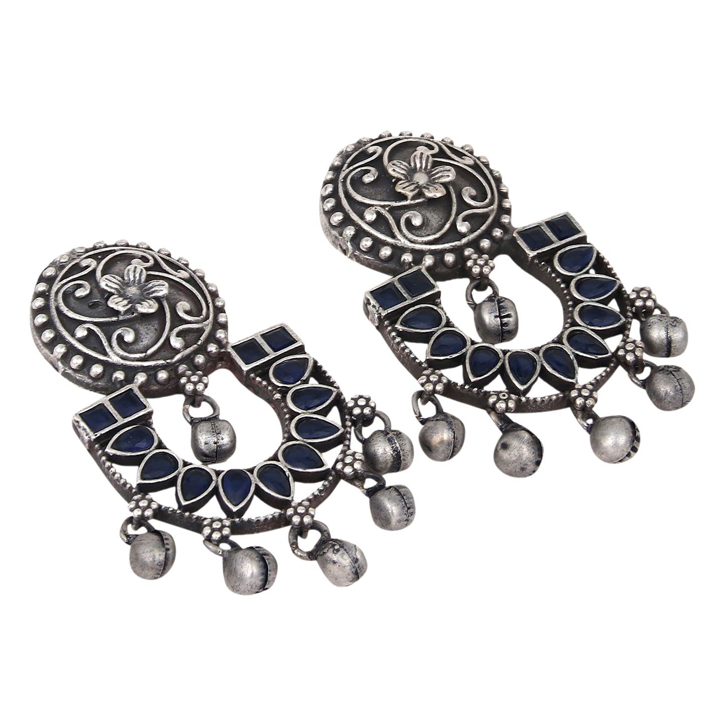 Silver Oxydised finish drop earring
