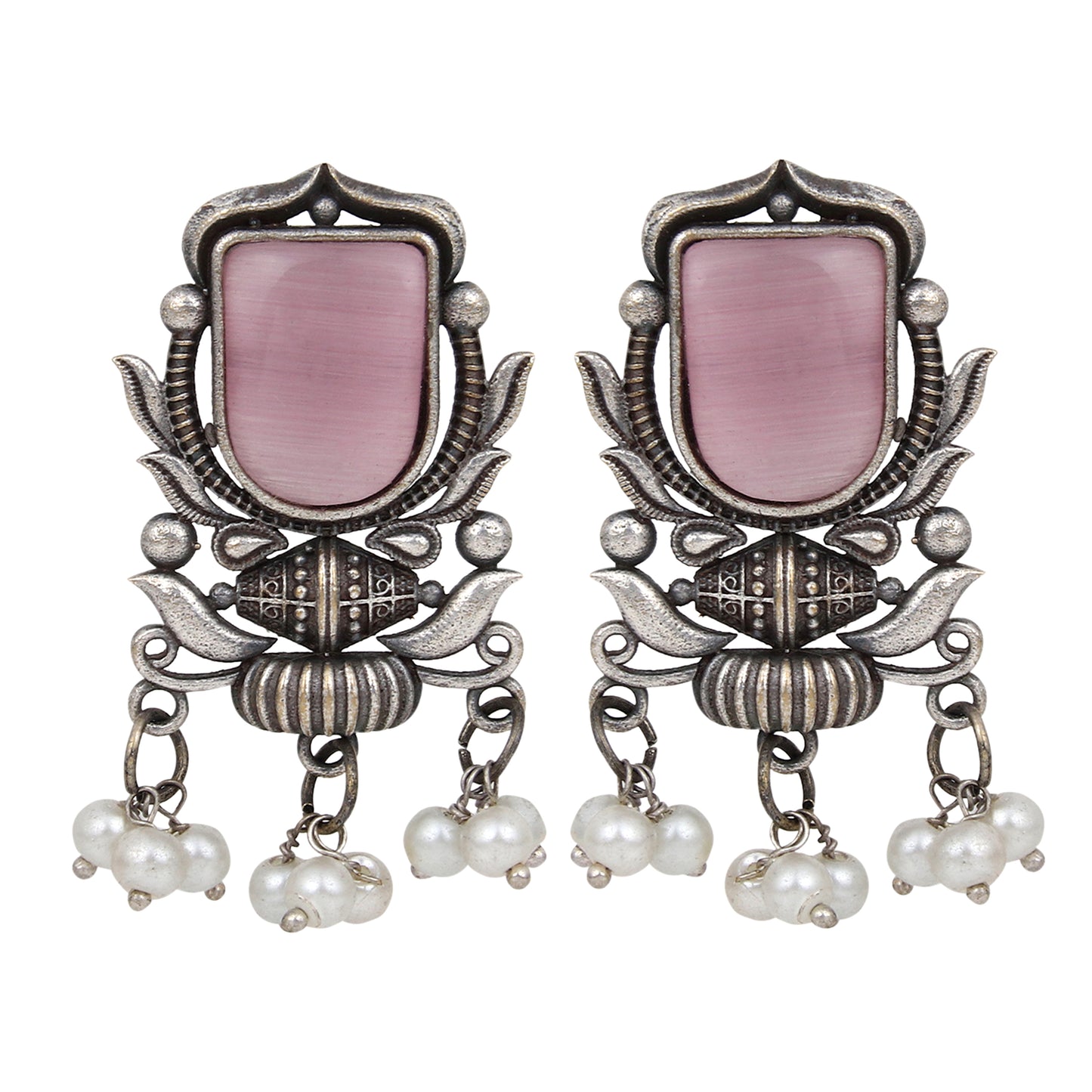 Silver Oxydised Contemporary Pink Studs