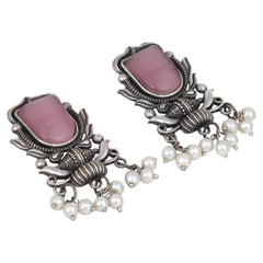 Silver Oxydised Contemporary Pink Studs