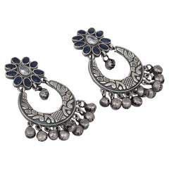 Silver Oxidised finish Chandbali with Ghungroo drops