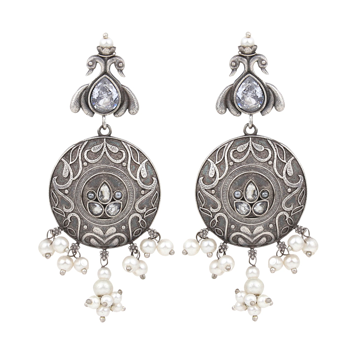Silver Oxidised finish contemporary Style drop earrings