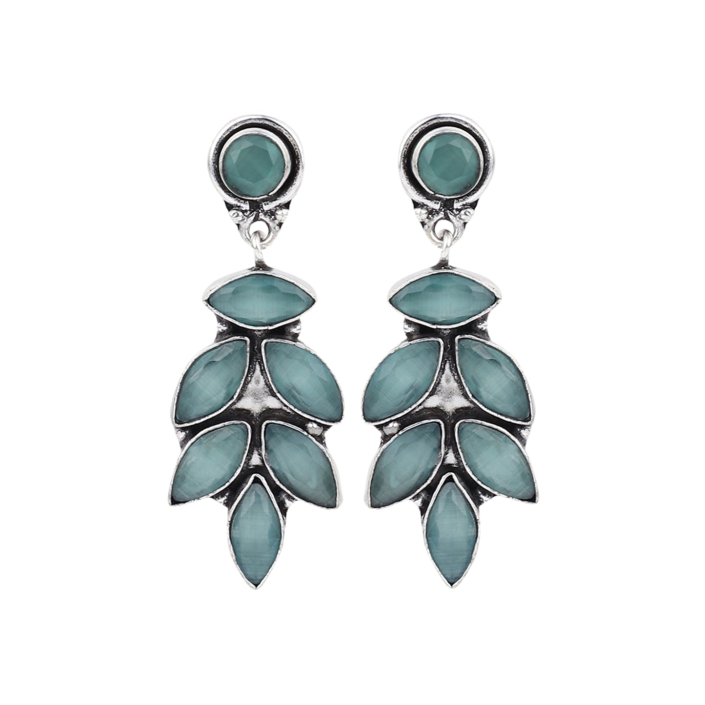 Silver Oxydised finish stone drop earring