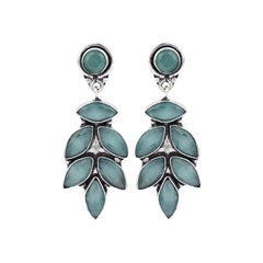 Silver Oxydised finish stone drop earring