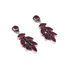 Silver Oxydised finish stone drop earring