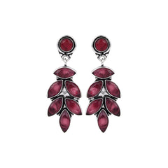 Silver Oxydised finish stone drop earring