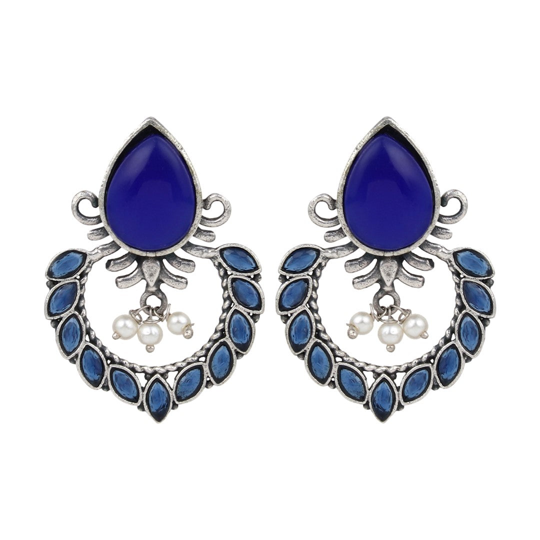 Silver Oxidised finish drop earring