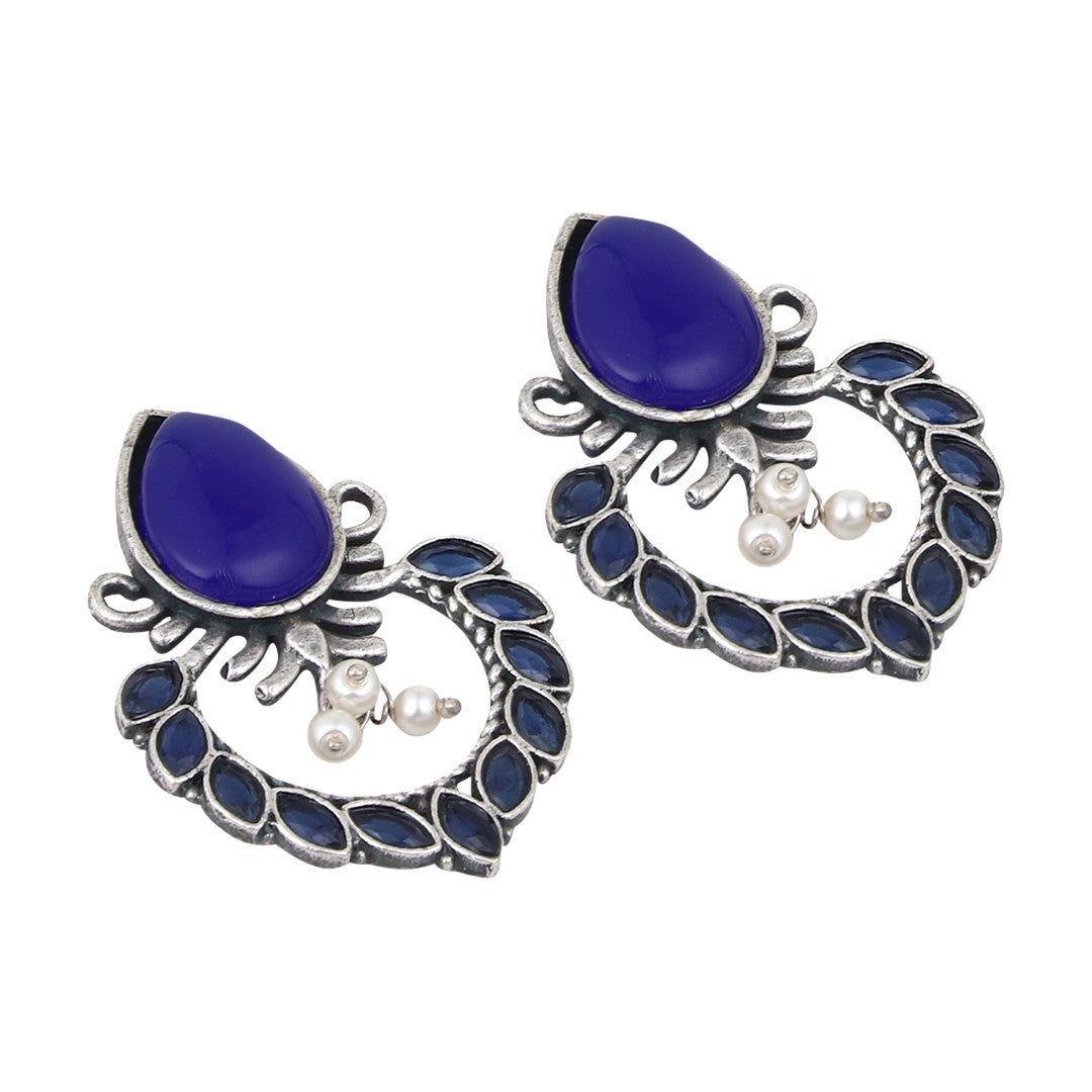 Silver Oxidised finish drop earring