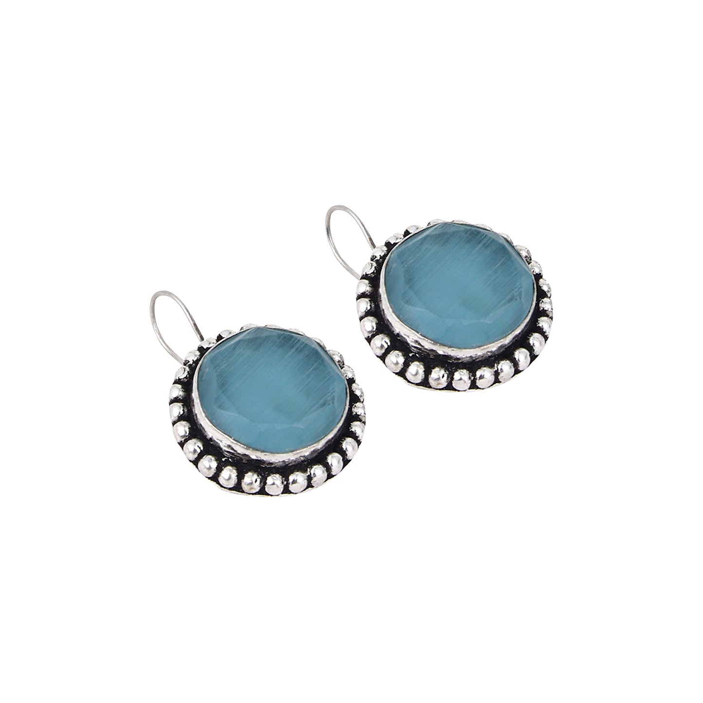 Silver Oxidized Drop Earrings with Blue Monalisa Stone