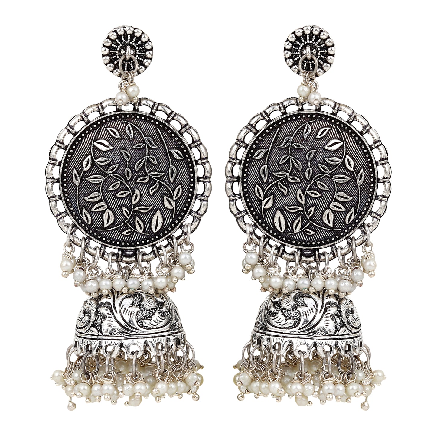 Silver Oxidised finish Long Contemporary Jhumka