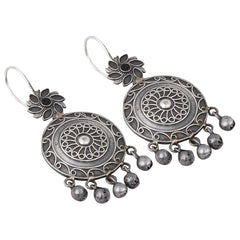 Oxidised silver drop earring
