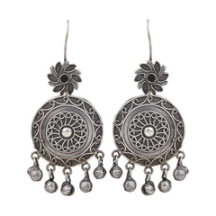 Oxidised silver drop earring