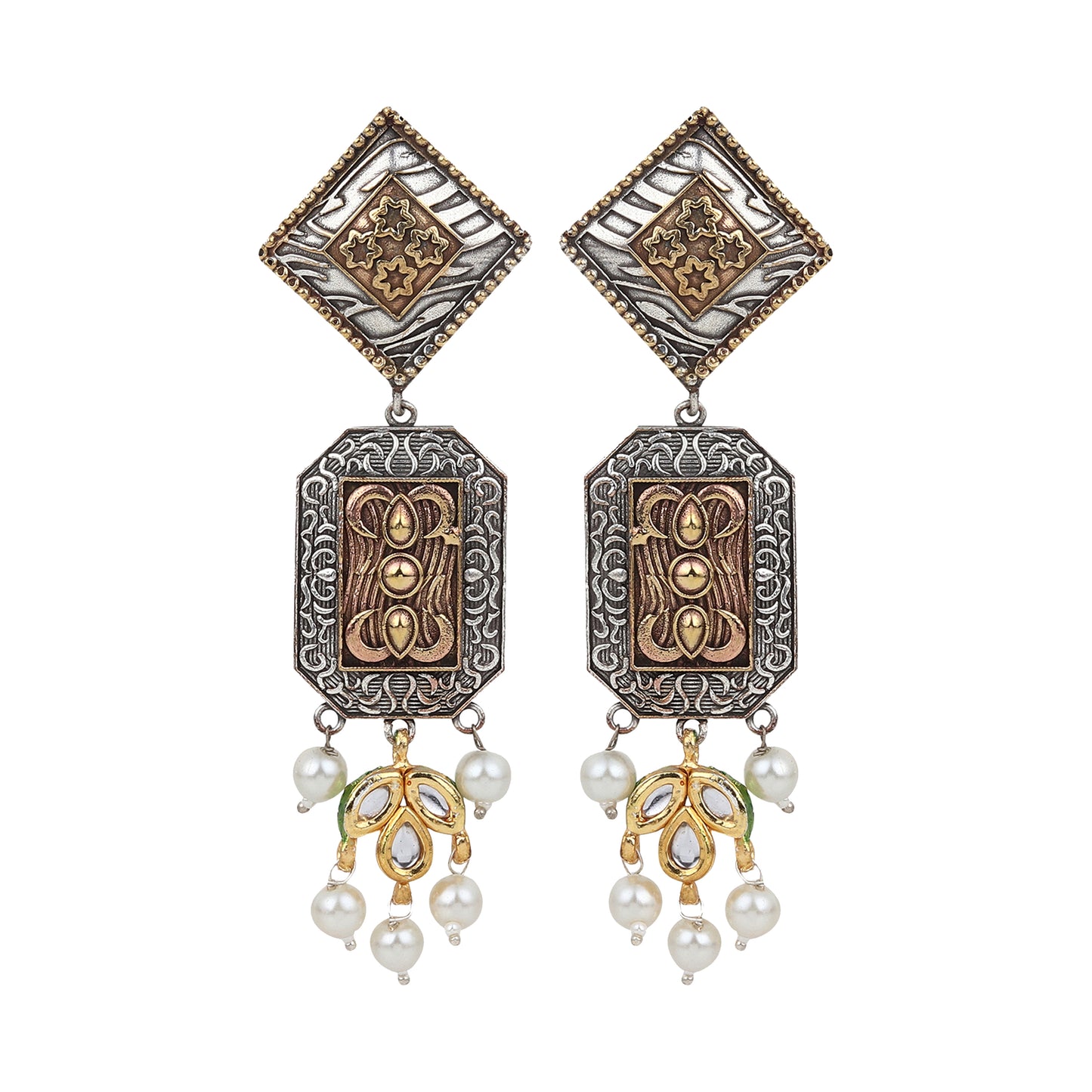 Dual tone drop earring