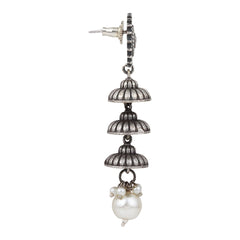 Silver Oxidised finish three tier jhumka
