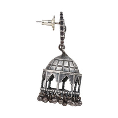 Silver Oxidised finish temple design Jhumka