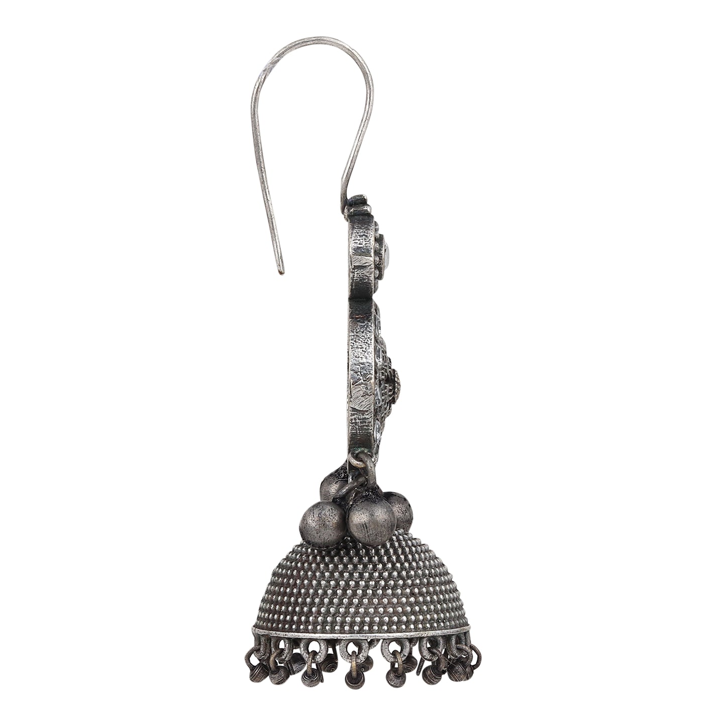 Silver Oxidised finish Jhumka with AD stone