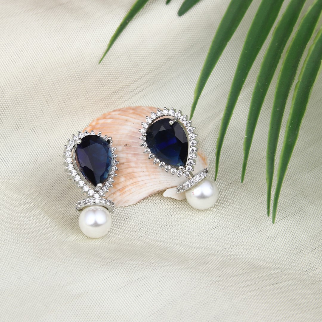 Rhodium plated AD stone drop earring