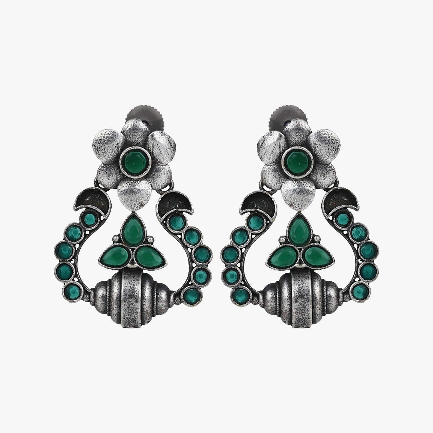 Silver Oxidised finish drop earring