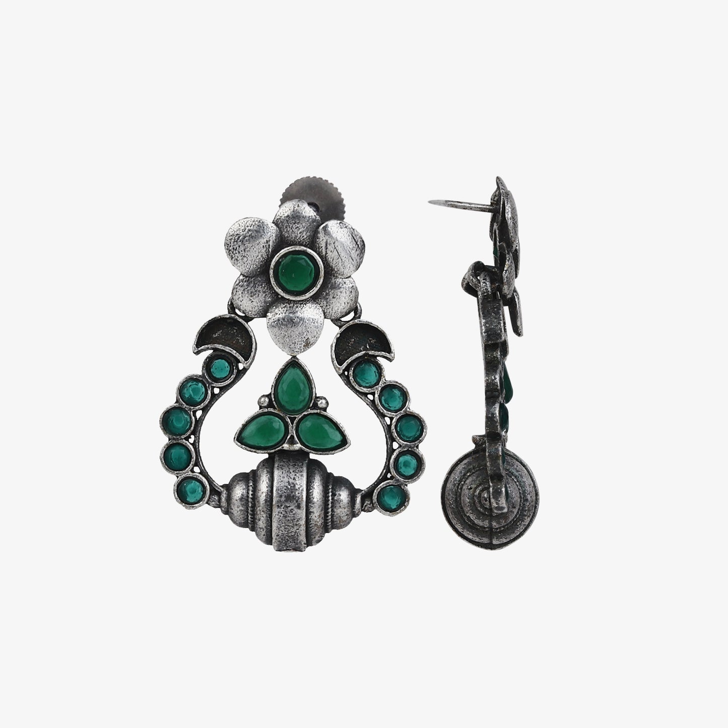 Silver Oxidised finish drop earring