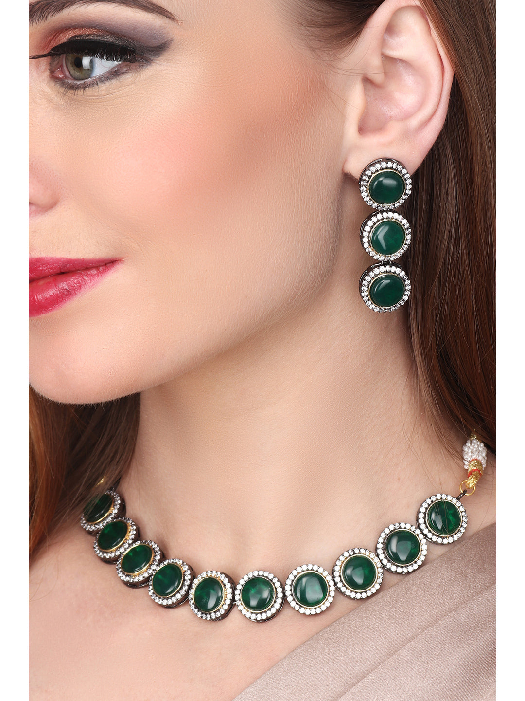 Gold plated Green Necklace set