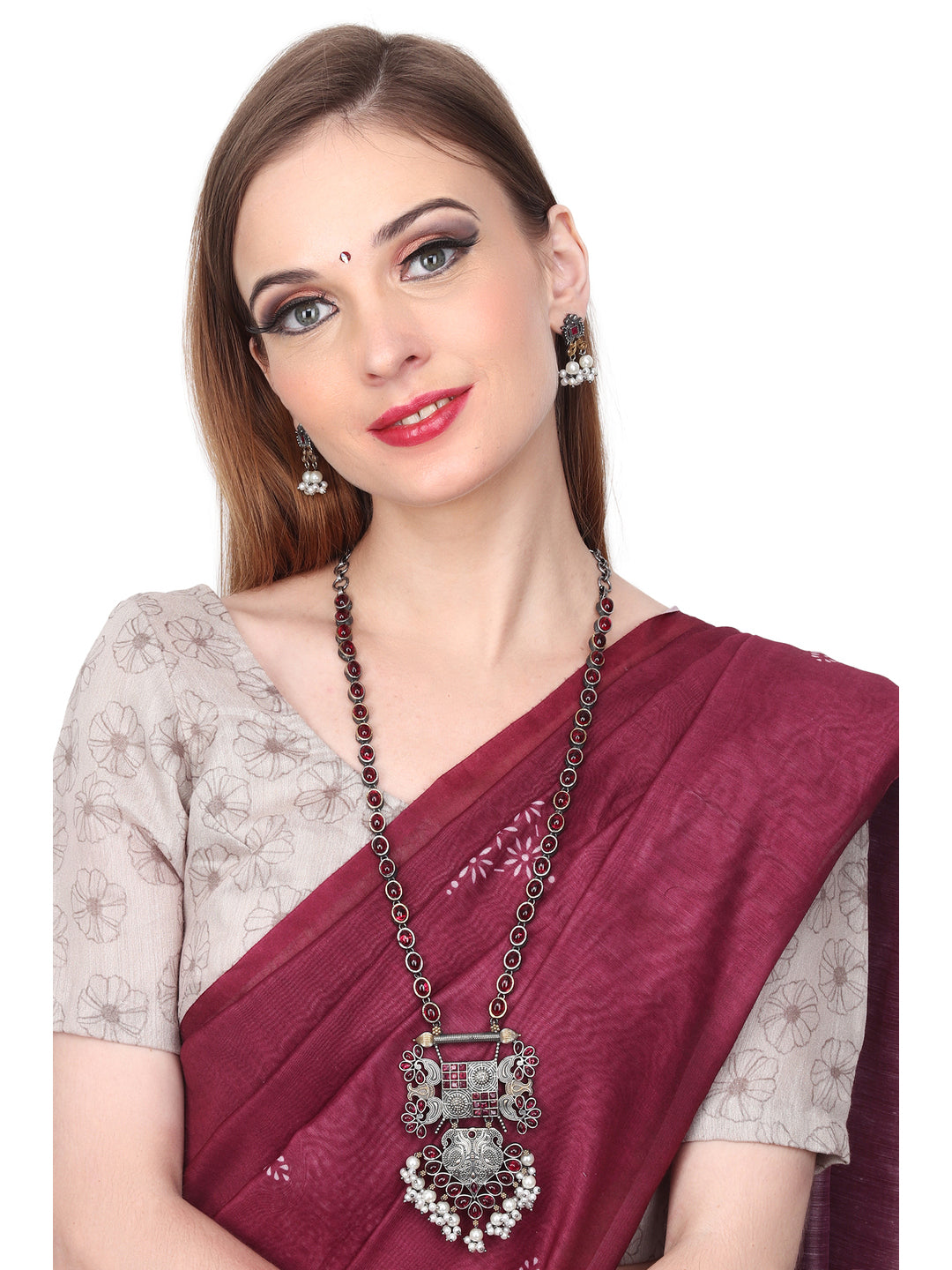 Silver Oxydised Multi Coloured stone Jewellery Set