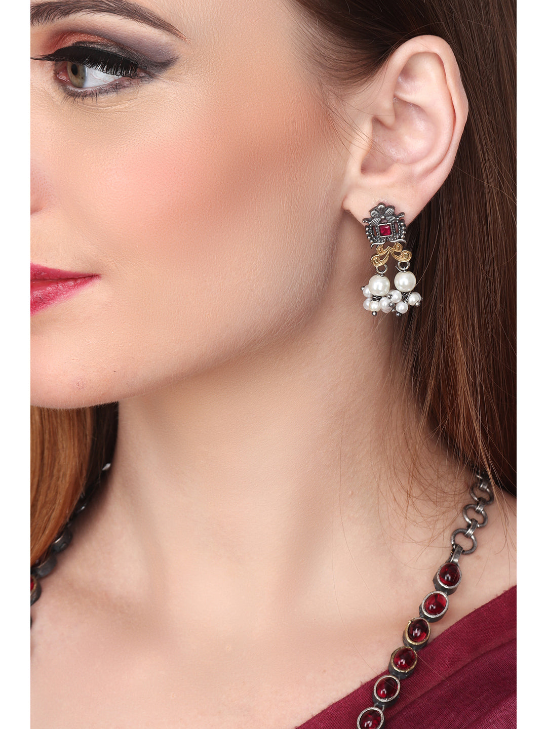 Silver Oxydised Multi Coloured stone Jewellery Set