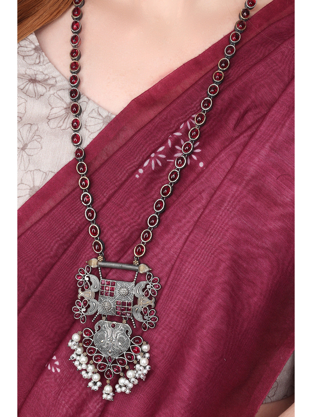 Silver Oxydised Multi Coloured stone Jewellery Set