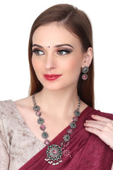 Silver Oxydised finish Necklace with earring