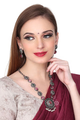 Silver Oxydised finish Necklace with earring