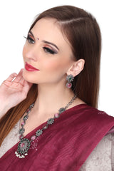 Silver Oxydised finish Necklace with earring