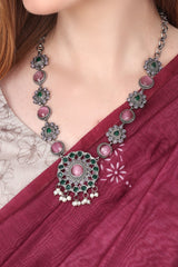 Silver Oxydised finish Necklace with earring