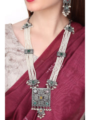 Silver Oxydised Long necklace & Earring set