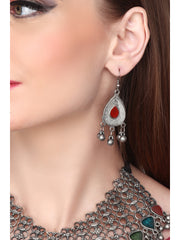Silver Oxydised Jewellery Set with Meenakari