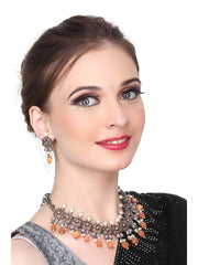 Silver Oxydised finish Necklace choker with earring