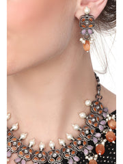 Silver Oxydised finish Necklace choker with earring