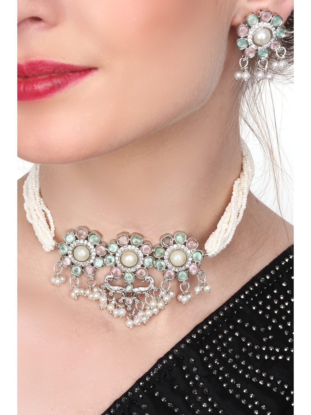 Gold plated Multi coloured jewellery set