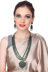 Silver Plated Green Quartz Necklace & Earring Set