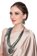 Silver Plated Green Quartz Necklace & Earring Set