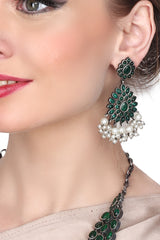 Silver Plated Green Quartz Necklace & Earring Set