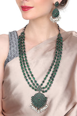 Silver Plated Green Quartz Necklace & Earring Set